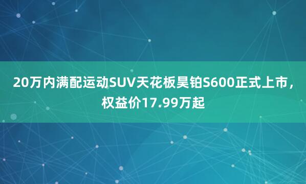 20万内满配运动SUV天花板昊铂S600正式上市，权益价17.99万起